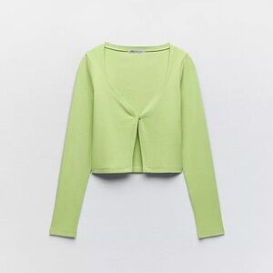 Zara Green Tie Front Crop Cardigan
